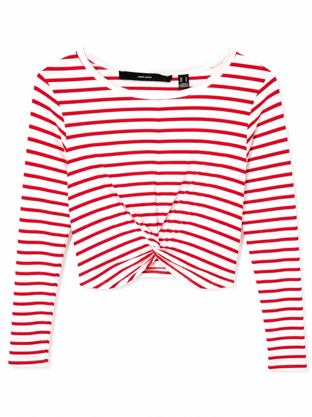 Vero Moda Red White Striped Twist Front Long Sleeve Crop Top Size Medium